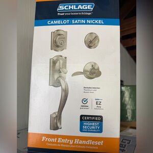 Schlage Camelot Satin Nickel Front Entry Handleset